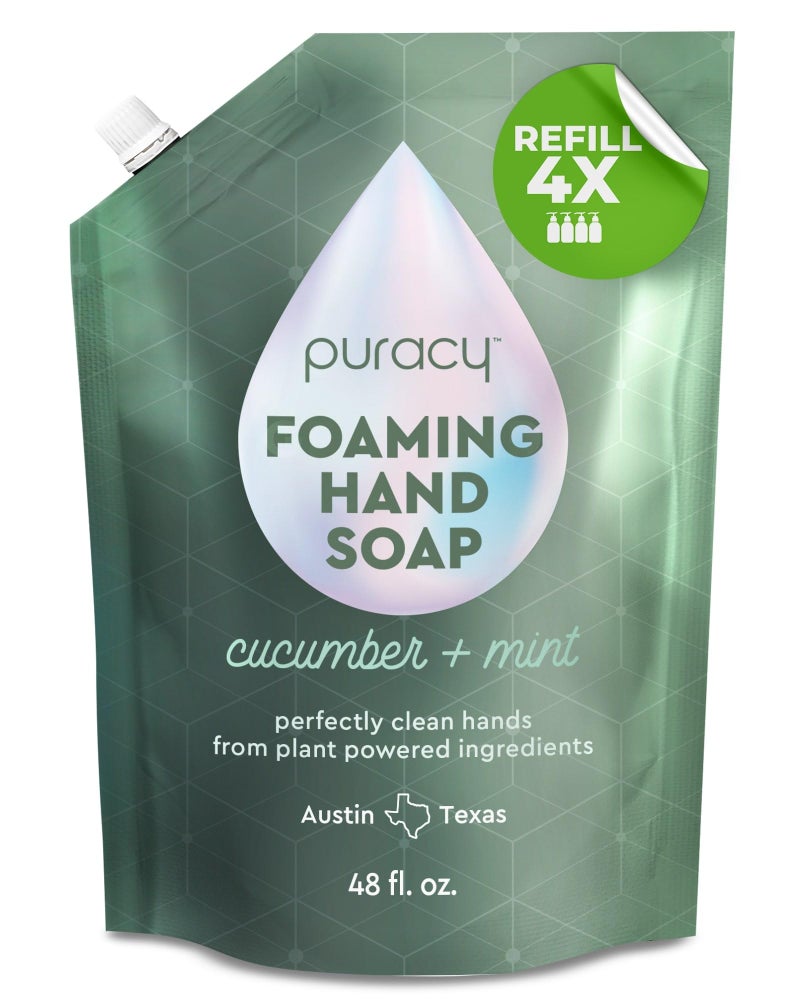 Puracy Foaming Hand Soap Refill  PlantPowered Natural Hand Soap As Seen on TikTok NonToxic SulfateFree Liquid Soap Moisturizing Foam Handwash Liquid Cucumber  Mint 48 fl oz