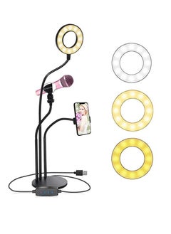 Generic 3 in 1 Professional Live Stream Kit with Small USB Ring Light Mic Holder CellPhone Web Cam Holder Premium Stand For Makeup Video Shoots Live Video Calling And More  - Image 1