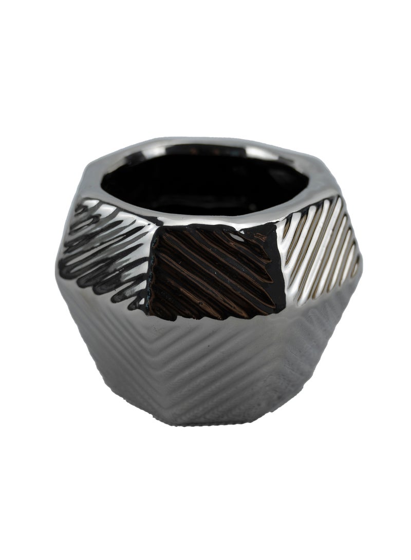 مزهرية فضية ،  هندسية حديثة للزهور الصناعية ، العصارة ، إلخ للديكور المنزلي - Image 1