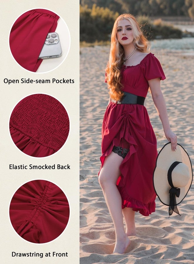 Scarlet Darkness Renaissance Dress for Women Ren Fair Costumes High Low Victorian Long Dress Red S - Image 4