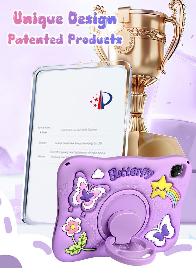 Kidcube for iPad Air 11 Inch Case, Air 5th/4th Generation Case, Pro 11'' Cases 4th/3rd/2nd/1st - Girls Cute Kawaii Girly 3D Purple Butterfly Design Cover with Rotating Stand & Strap Silicone Women - Image 5