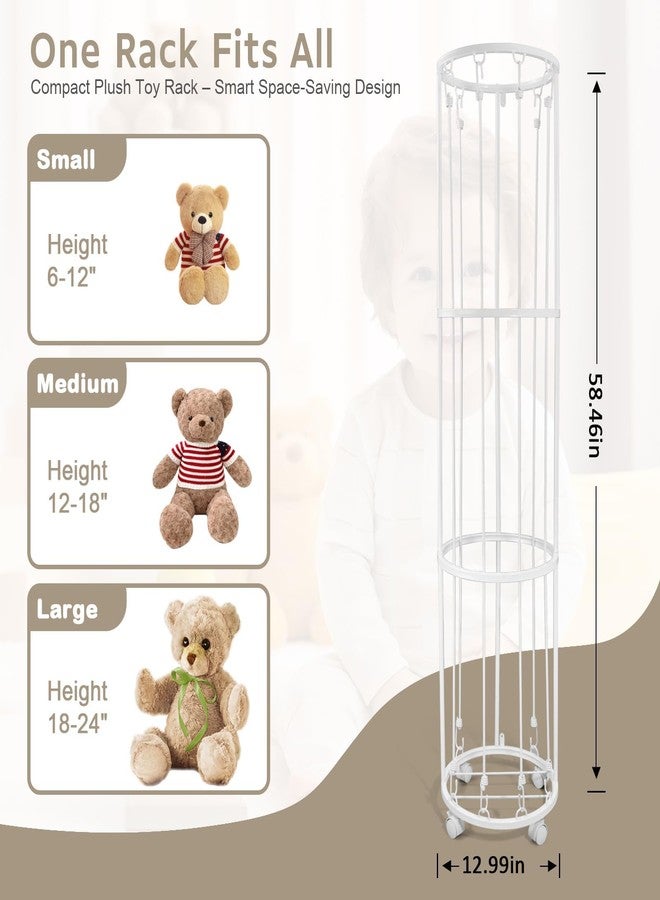 BENCHRY Stuffed Animal Storage Zoo Plushies Toy Storage Organizer, Metal Tube Stuffed Animal Holder with Brake Wheels, Space Saving Plush Toy Holder for Playroom Bedroom Nursery (White) - Image 2