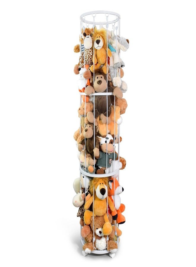 BENCHRY Stuffed Animal Storage Zoo Plushies Toy Storage Organizer, Metal Tube Stuffed Animal Holder with Brake Wheels, Space Saving Plush Toy Holder for Playroom Bedroom Nursery (White) - Image 1
