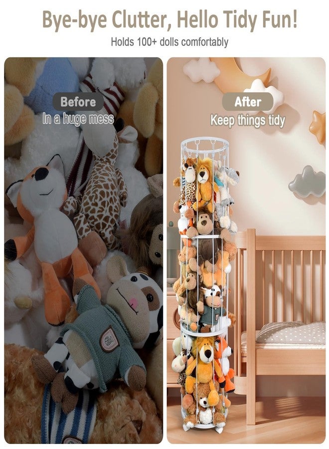 BENCHRY Stuffed Animal Storage Zoo Plushies Toy Storage Organizer, Metal Tube Stuffed Animal Holder with Brake Wheels, Space Saving Plush Toy Holder for Playroom Bedroom Nursery (White) - Image 3
