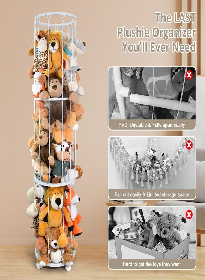 BENCHRY Stuffed Animal Storage Zoo Plushies Toy Storage Organizer, Metal Tube Stuffed Animal Holder with Brake Wheels, Space Saving Plush Toy Holder for Playroom Bedroom Nursery (White) - Image 4