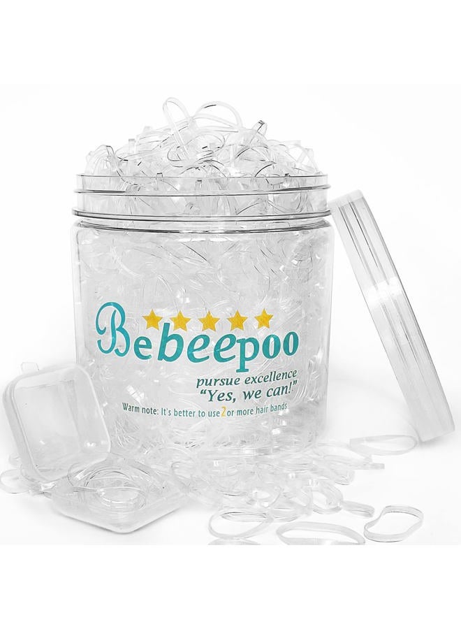 BEBEEPOO Clear Hair Elastics, BEBEEPOO 2000pcs Mini Rubber Bands for Hair, Clear Mini Elastic Hair Ties with Small Box, Soft Small Hair Tties for Girls Kids Women - Image 1