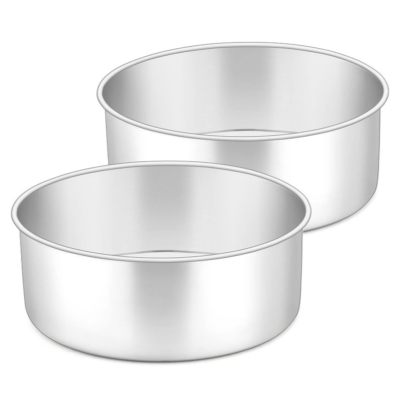 Onader 8 Inch Cake Tin Stainless Steel Deep Round Cake Pans Set of 2 Layer Cake Mould for Baking Wedding Birthday Christmas Tall Cakes Heavy Duty  No Leakage Mirror Finished  Dishwasher Safe
