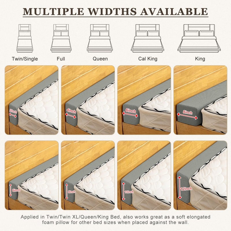 ThinMay Bed Gap Filler/Mattress Space Filler, Mattress Extender for Twin/Full/Queen/King Bed, Close Gap(0-12") Between Mattress and Headboard or Wall, Stop Losing Your Pillows(Dark Gray-LxWxD-60*2*6in) - Image 2
