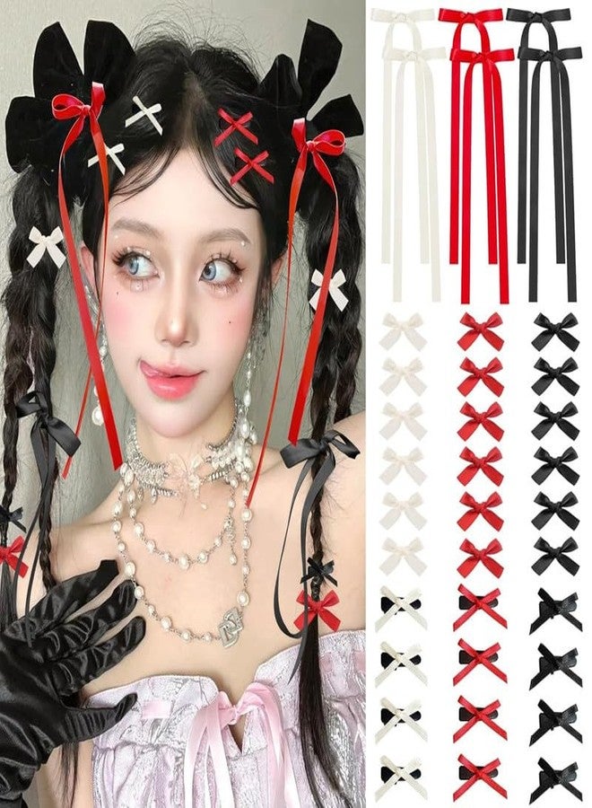 Cerun 18 Pcs Premium Mini Hair Bows for Women Girls Cute Hair Clips Small Alligator Long Tail Hair Ribbon Accessories -3 Styles -18P - Black White Red - Image 1