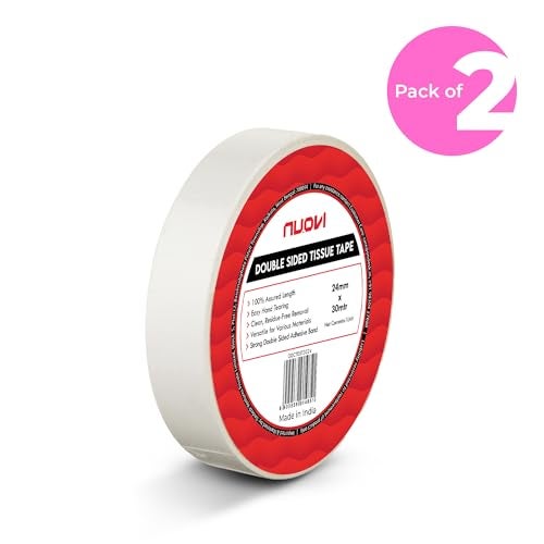 NUOVI Double Sided Tissue Tape | 30meter X 2.4cm | White Translucent Double Sided Adhesive Sticky Tissue Tape | Ideal for Scrapbooking, Envelops, Posters, Crafting, DIY & More (Pack of 2) - Image 2