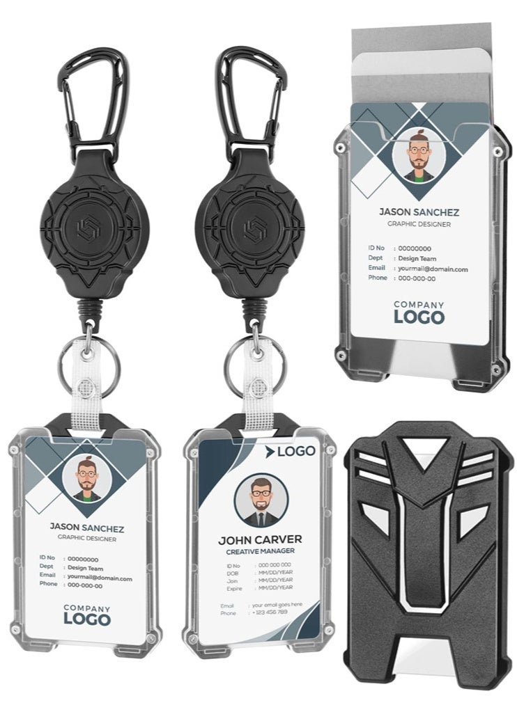 2 Pcs Retractable Badge Holders Heavy Duty Carabiner Badge Reel Retractable Keychain with Tactical ID Card Badge Holders, Office Badge Holder with Retractable Lanyard for Office Worker Nurse Teacher Student - Image 1