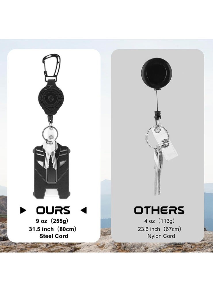 2 Pcs Retractable Badge Holders Heavy Duty Carabiner Badge Reel Retractable Keychain with Tactical ID Card Badge Holders, Office Badge Holder with Retractable Lanyard for Office Worker Nurse Teacher Student - Image 3