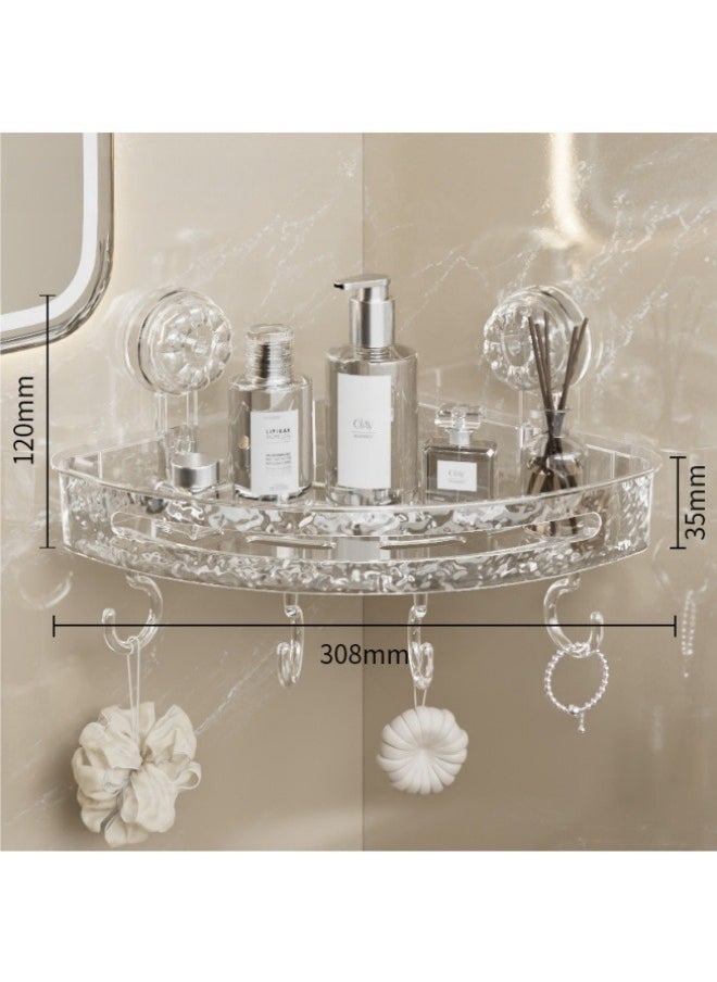 MLADEN Wall Mounted Bathroom Corner Shower Caddy with 4 Hooks,Suction Cup Style Bathroom Organizer, Adhesive Plastic No Drilling Rustproof Shower Shelf Organiser, Floating Shelves Rack for Kitchen, Toilet & Bathroom Storage  - Image 2