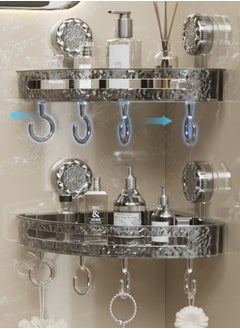 MLADEN Wall Mounted Bathroom Corner Shower Caddy with 4 Hooks,Suction Cup Style Bathroom Organizer, Adhesive Plastic No Drilling Rustproof Shower Shelf Organiser, Floating Shelves Rack for Kitchen, Toilet & Bathroom Storage  - Image 5