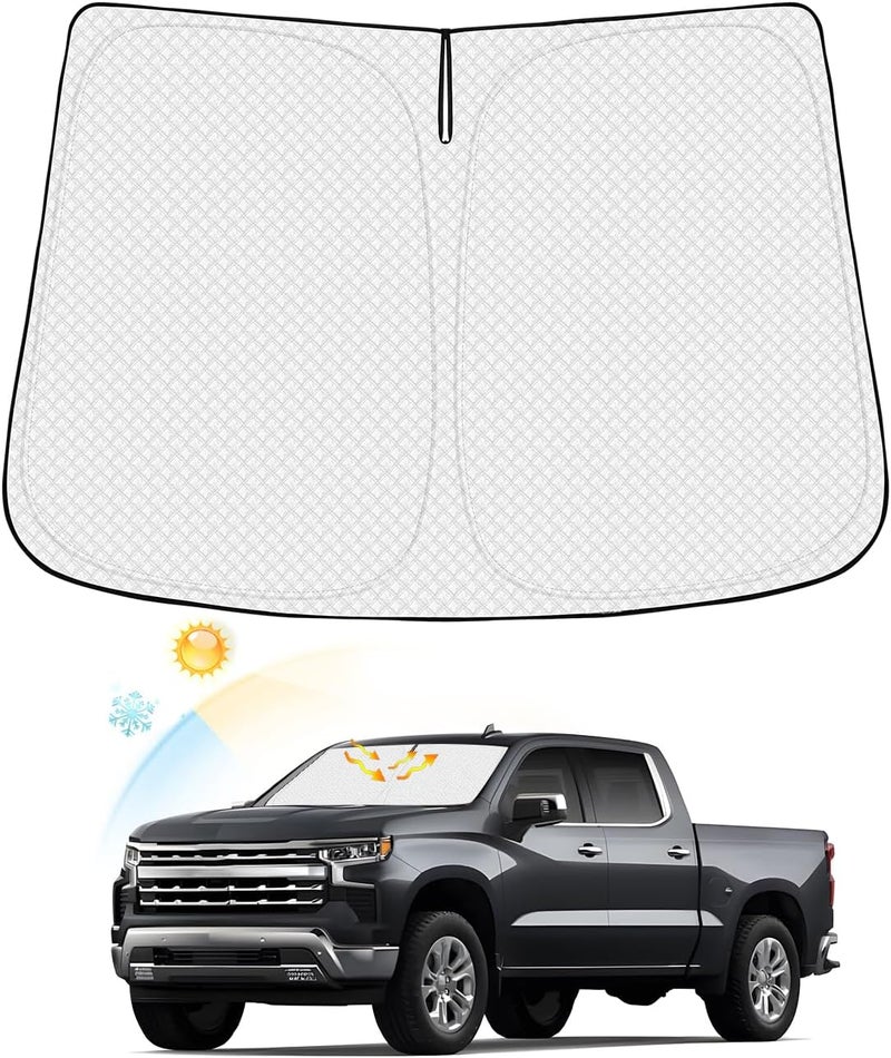 Canvcle Compatible with Windshield Sun Shade 2019-2023 Chevrolet/Chevy Silverado 1500 Window Shade Sun Visor Sun Heat Protection Thicken 4-Layer Design - Image 1