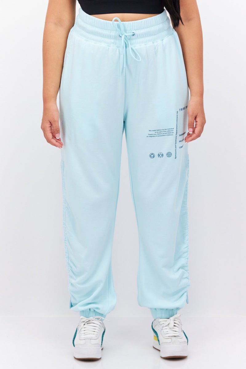 TRIBE OF 6 Women Regular Fit Brand Logo Sweatpants, Turquoise - Image 1