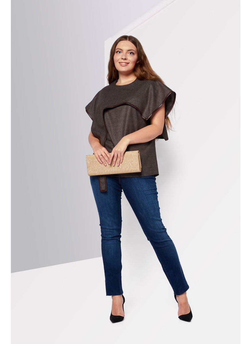 STELLA MCCARTNEY - Women Crew Neck Poncho Sleeve Solid Top, Brown - Image 1