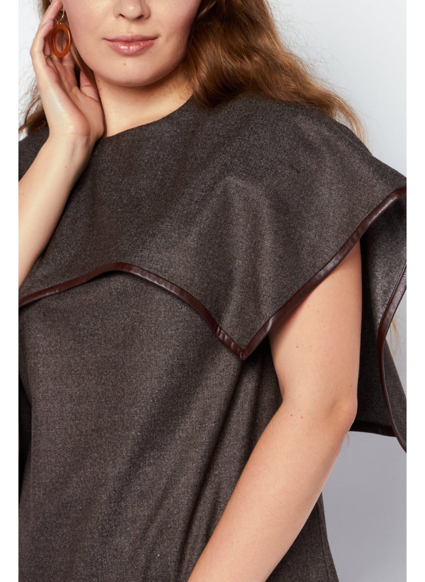 STELLA MCCARTNEY - Women Crew Neck Poncho Sleeve Solid Top, Brown - Image 1