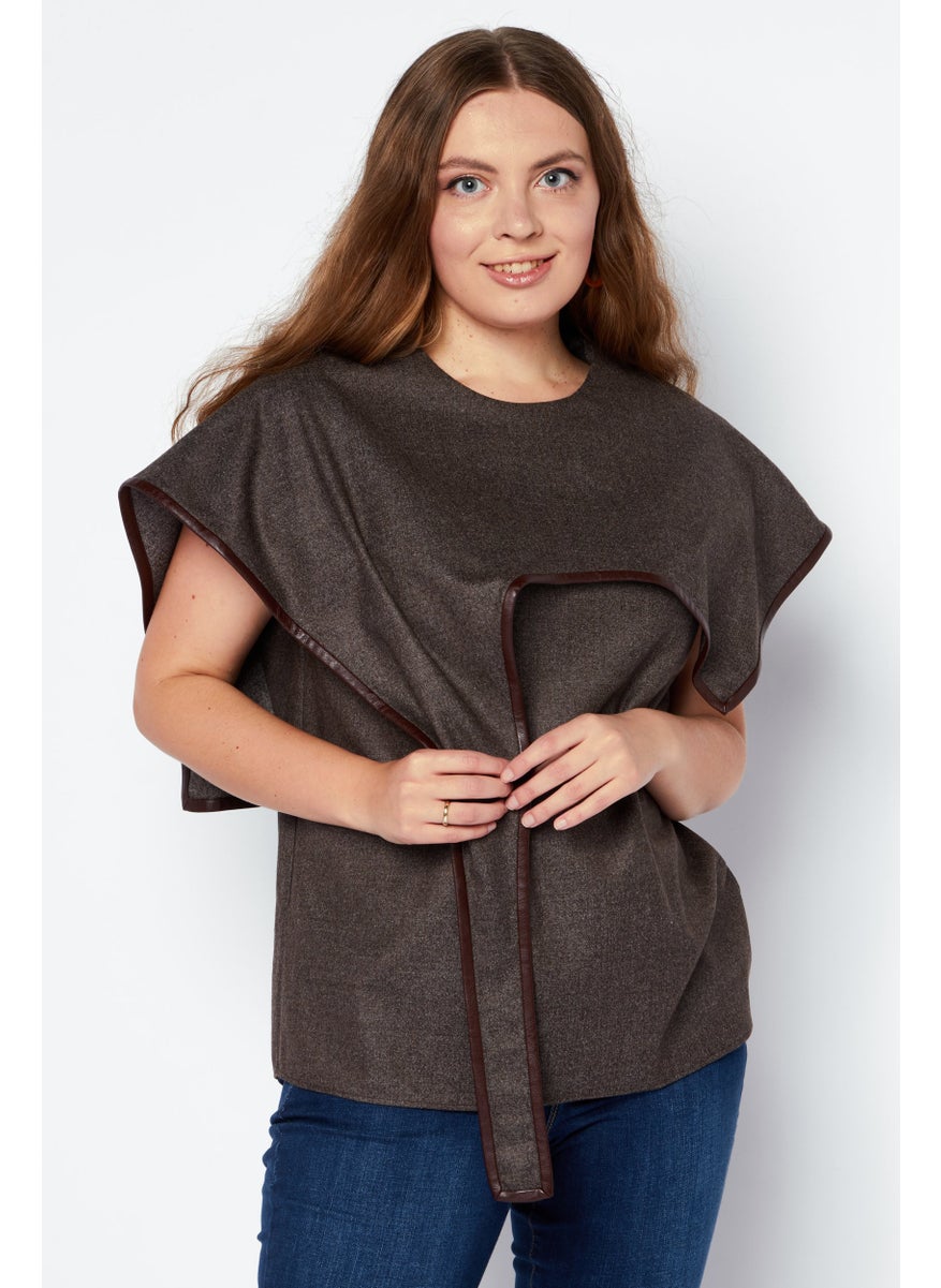 STELLA MCCARTNEY - Women Crew Neck Poncho Sleeve Solid Top, Brown - Image 1