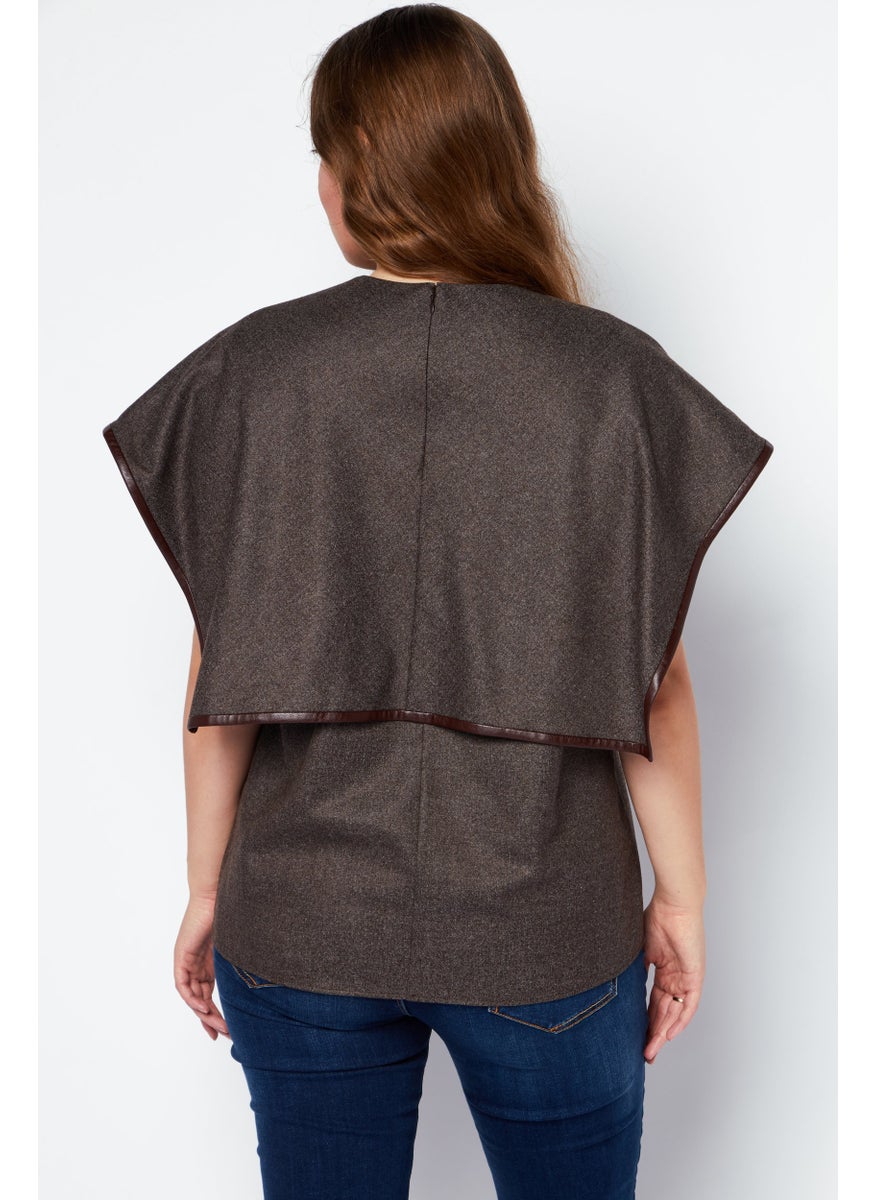 STELLA MCCARTNEY - Women Crew Neck Poncho Sleeve Solid Top, Brown - Image 1