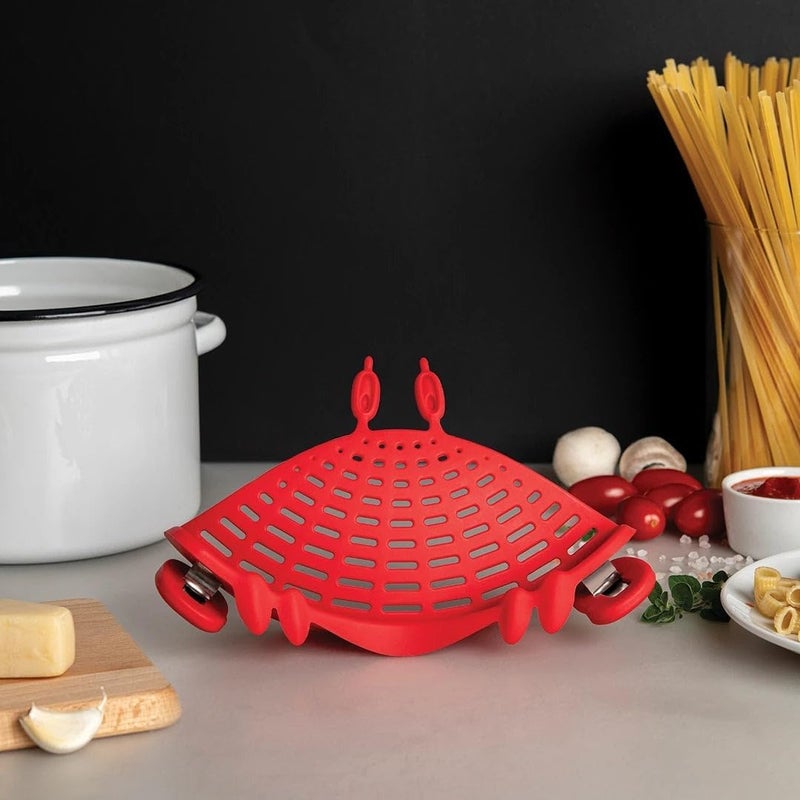 OTOTO NEW Crabby Clip-On Strainer by - Silicone and Stainless Steel Pasta Strainer, Funny Gifts, Cute Kitchen Accessories, Red Crab, Cool Kitchen Gadgets - Image 2
