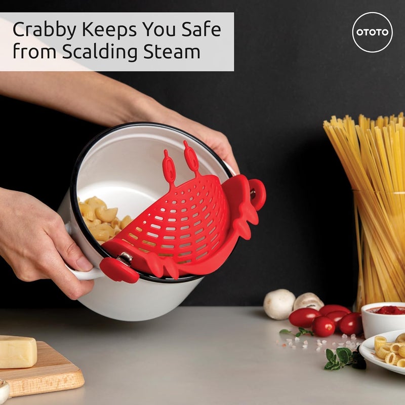 OTOTO NEW Crabby Clip-On Strainer by - Silicone and Stainless Steel Pasta Strainer, Funny Gifts, Cute Kitchen Accessories, Red Crab, Cool Kitchen Gadgets - Image 5