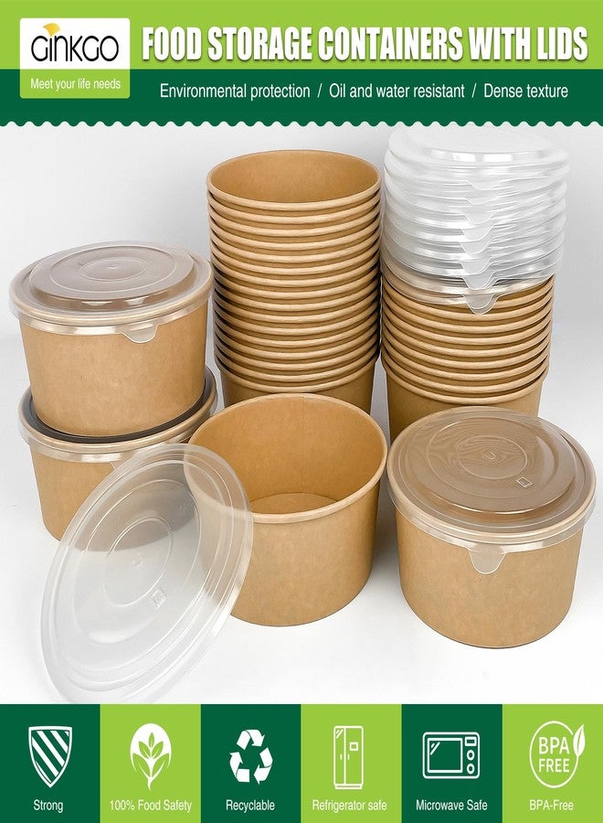 Ginkgo 30 oz Disposable Meal Prep Containers with Lids, Large Paper Bowls Bulk for Hot Soup, Food, Salad, Ice Cream, Dessert, Cereals, 60 Count - Image 2