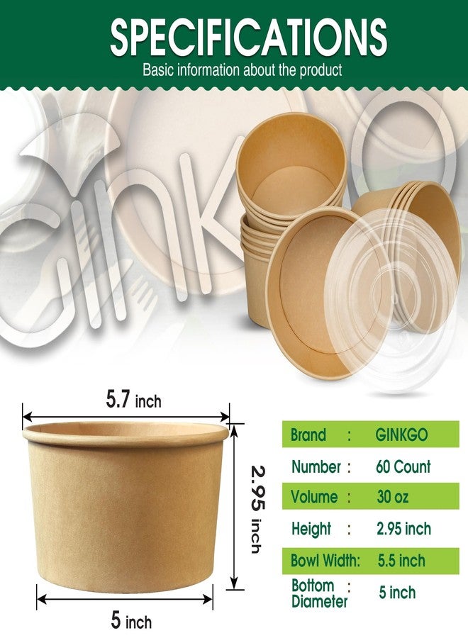 Ginkgo 30 oz Disposable Meal Prep Containers with Lids, Large Paper Bowls Bulk for Hot Soup, Food, Salad, Ice Cream, Dessert, Cereals, 60 Count - Image 4