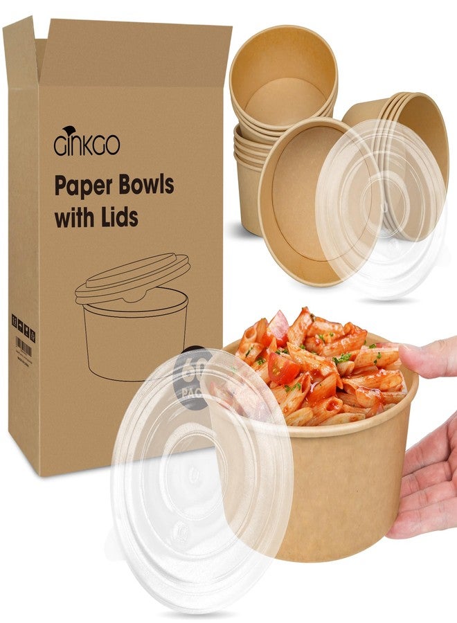 Ginkgo 30 oz Disposable Meal Prep Containers with Lids, Large Paper Bowls Bulk for Hot Soup, Food, Salad, Ice Cream, Dessert, Cereals, 60 Count - Image 1