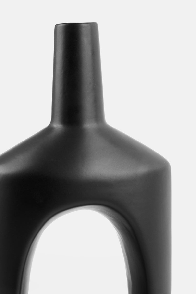 Muy Mucho Ceramic Oval Shape Hole Decorative Vase, Black  - Image 3