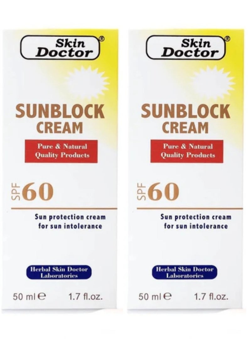 Skin Doctor 2 Pieces Of Sunblock Cream Pure And Natural SPF60 - 50x2 ml  - Image 1