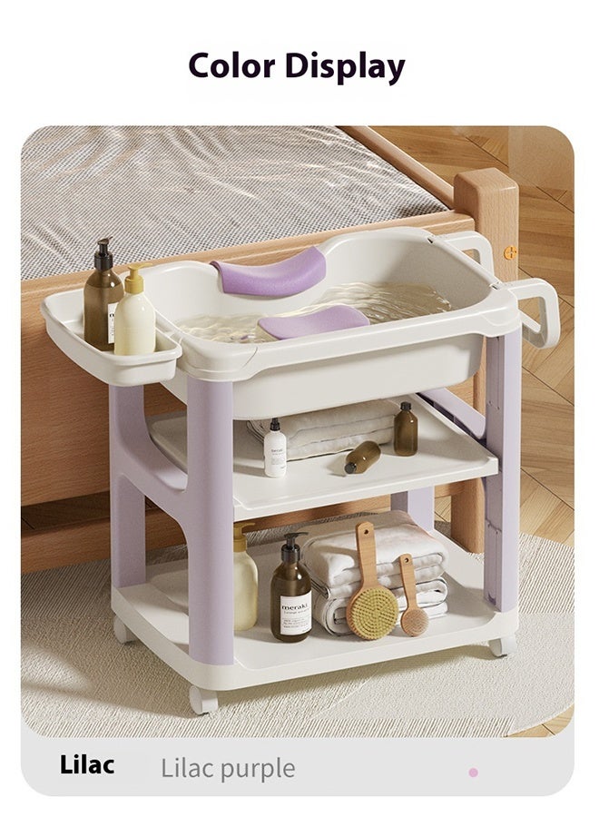 حوض غسيل الشعر المحمول القابل للتعديل للاستخدام المنزلي - مع عجلات وفرشاة تدليك ومغرفة مياه وأنبوب تصريف للاستخدام المنزلي للنساء الحوامل (أرجواني) - Image 5