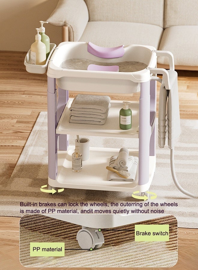 حوض غسيل الشعر المحمول القابل للتعديل للاستخدام المنزلي - مع عجلات وفرشاة تدليك ومغرفة مياه وأنبوب تصريف للاستخدام المنزلي للنساء الحوامل (أرجواني) - Image 4