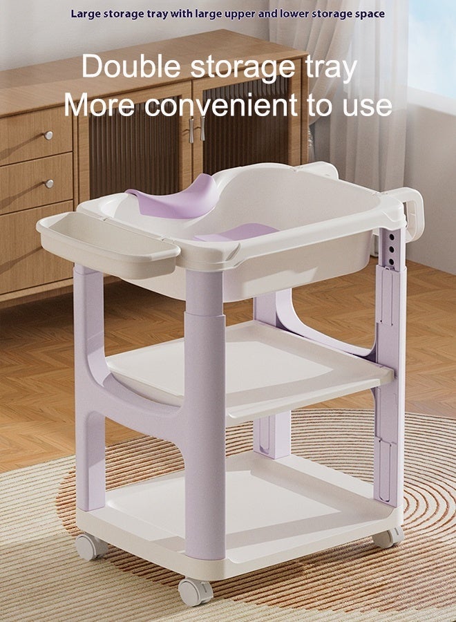 حوض غسيل الشعر المحمول القابل للتعديل للاستخدام المنزلي - مع عجلات وفرشاة تدليك ومغرفة مياه وأنبوب تصريف للاستخدام المنزلي للنساء الحوامل (أرجواني) - Image 3