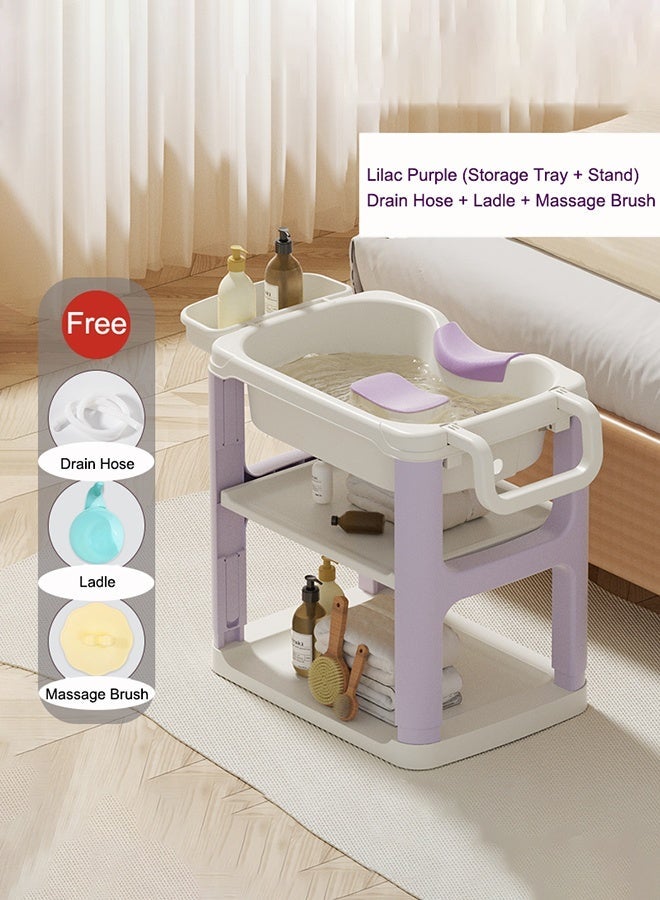 حوض غسيل الشعر المحمول القابل للتعديل للاستخدام المنزلي - مع عجلات وفرشاة تدليك ومغرفة مياه وأنبوب تصريف للاستخدام المنزلي للنساء الحوامل (أرجواني) - Image 1