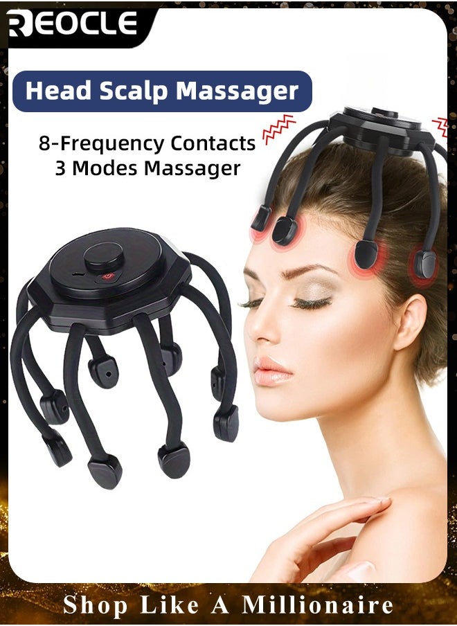 REOCLE Electric Scalp Massager Head Massager with 8 Vibrating Contacts & 3 Modes 360 Degree Head Massager Cordless Portable Head Scratcher for Stress Relax  - Image 1