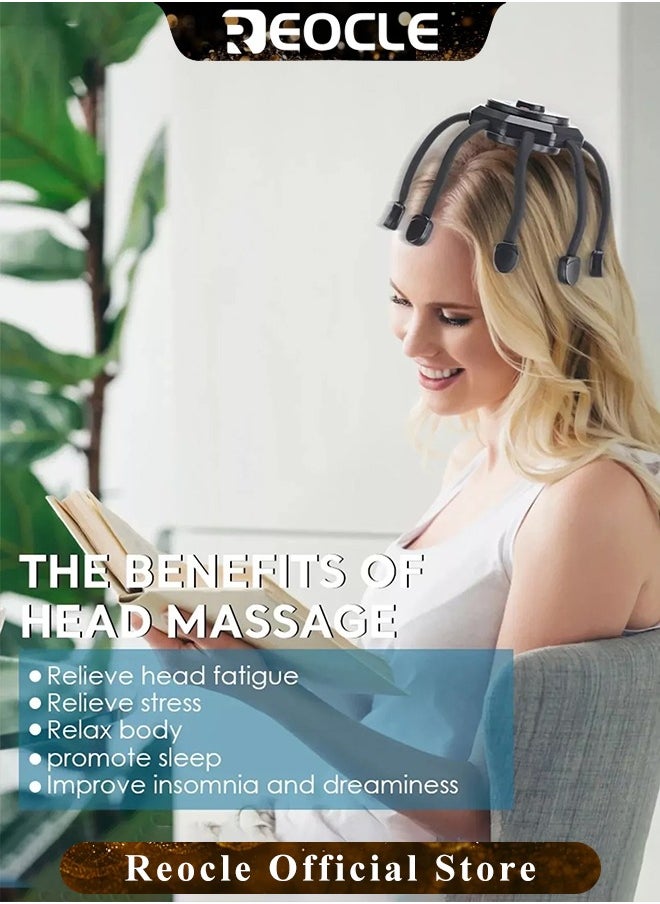 REOCLE Electric Scalp Massager Head Massager with 8 Vibrating Contacts & 3 Modes 360 Degree Head Massager Cordless Portable Head Scratcher for Stress Relax  - Image 2