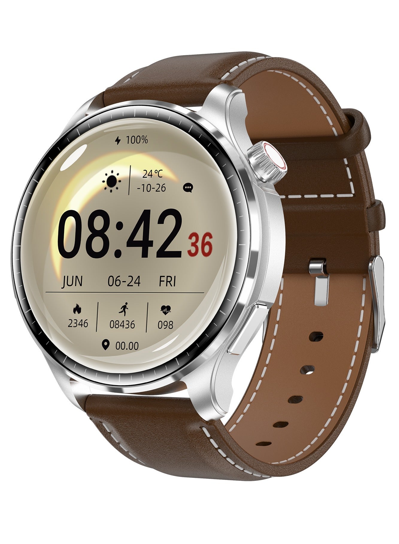 RollsTimi Men's Smart Watch, 1.6-Inch AMOLED HD Screen, Smart Bluetooth Calls, Wireless Payment, Heart Rate Monitoring, Smart Sports Watch, M13 Leather Brown