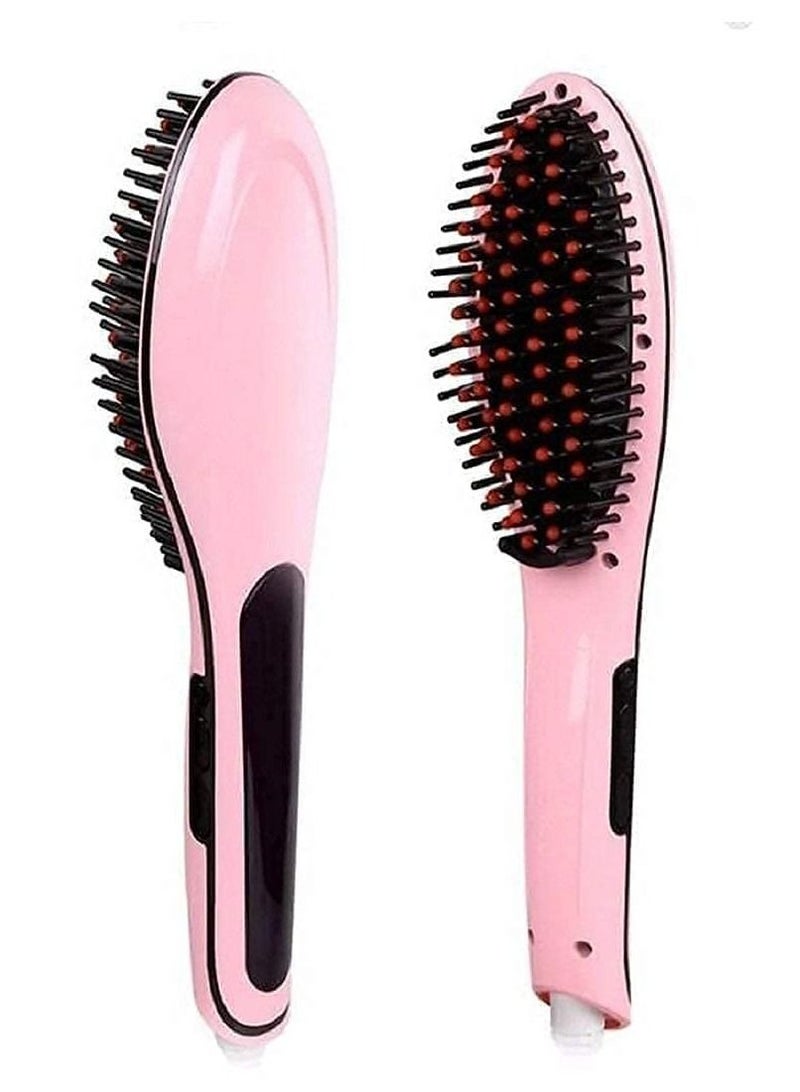 3 in 1 Ceramic Electric Fast Hair Straightener Comb Brush with LCD Screen and Temperature Control for Women (Pink) - Image 2