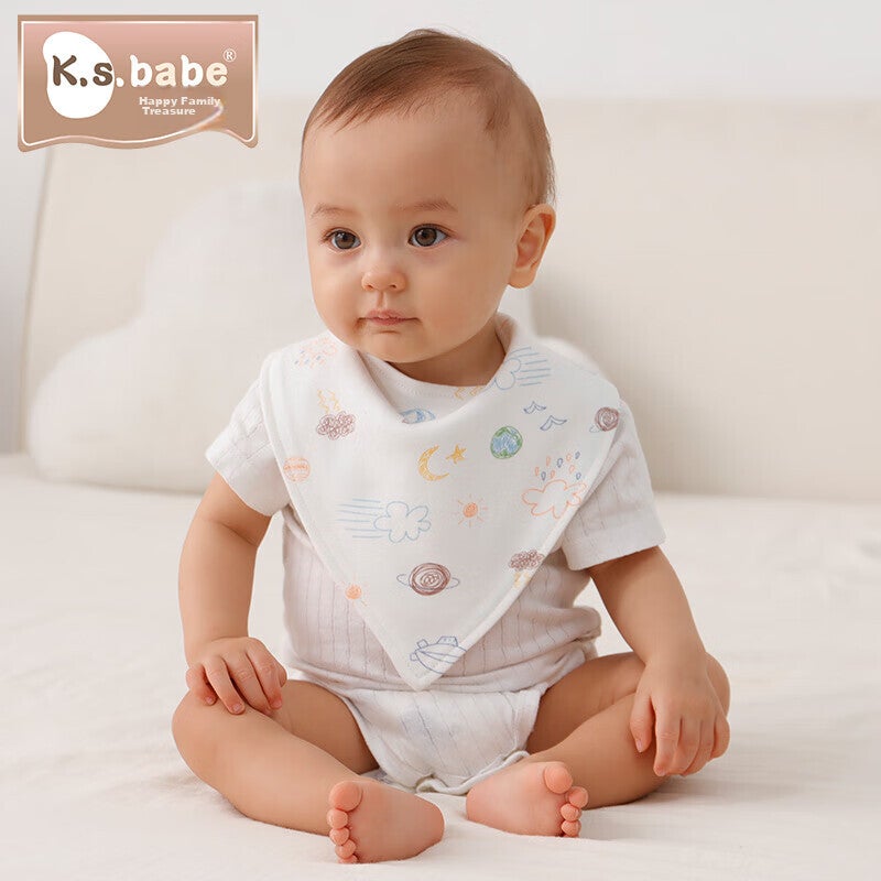 Xiqinbao Baby Drool Bib ، مريلة الرضع ، مريلة مثلث حديثي الولادة ، القطن الخالص فئة A أزرار مزدوجة مخفية قابلة للتعديل ، حزمة من 3 - Image 3