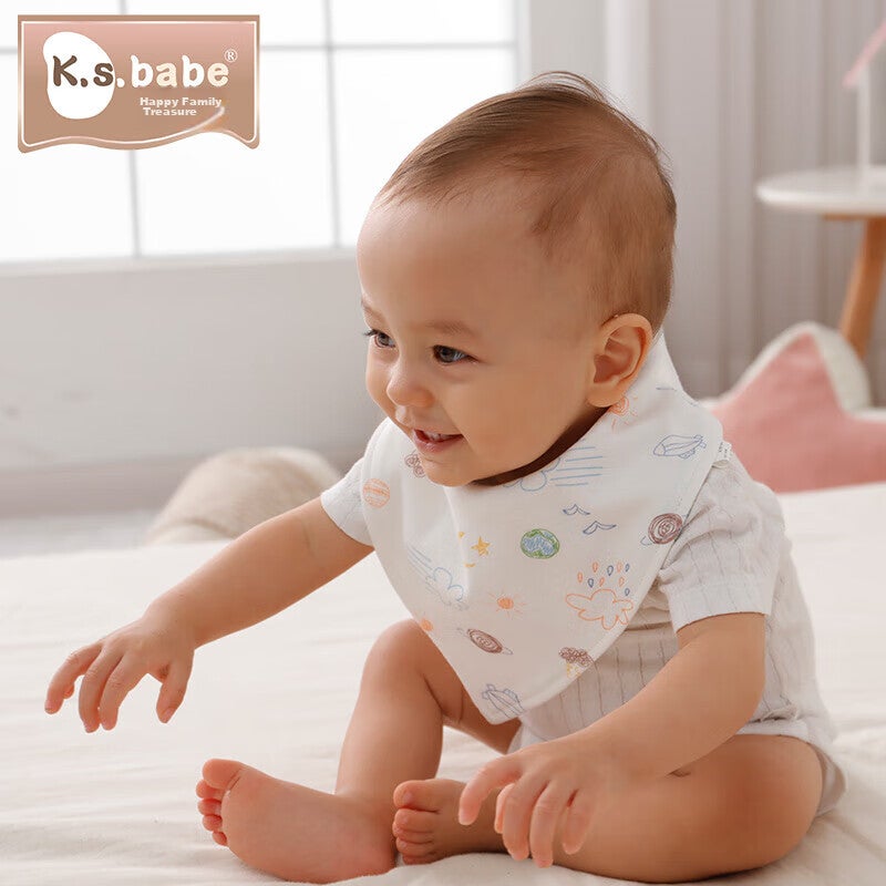Xiqinbao Baby Drool Bib ، مريلة الرضع ، مريلة مثلث حديثي الولادة ، القطن الخالص فئة A أزرار مزدوجة مخفية قابلة للتعديل ، حزمة من 3 - Image 4