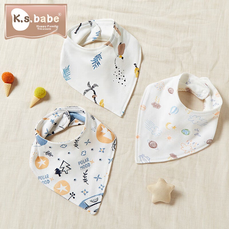 Xiqinbao Baby Drool Bib ، مريلة الرضع ، مريلة مثلث حديثي الولادة ، القطن الخالص فئة A أزرار مزدوجة مخفية قابلة للتعديل ، حزمة من 3 - Image 2
