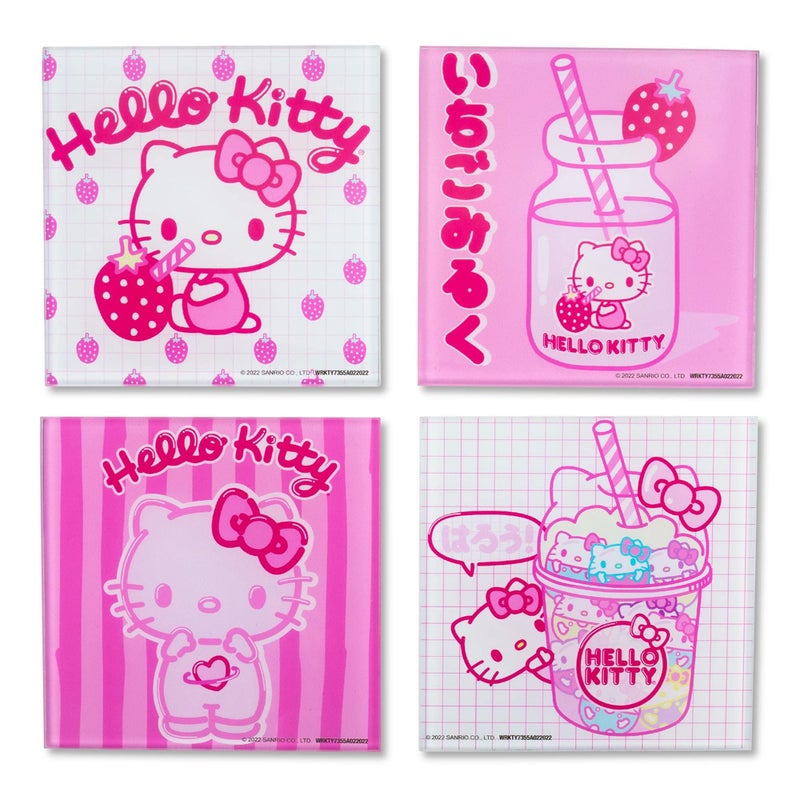 Silver Buffalo Sanrio Hello Kitty Strawberry Milk glass coasters  Set of 4 - Image 2