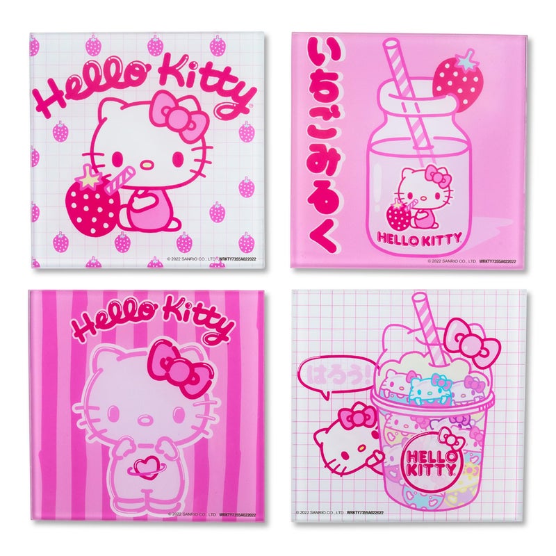 Silver Buffalo Sanrio Hello Kitty Strawberry Milk glass coasters  Set of 4 - Image 1