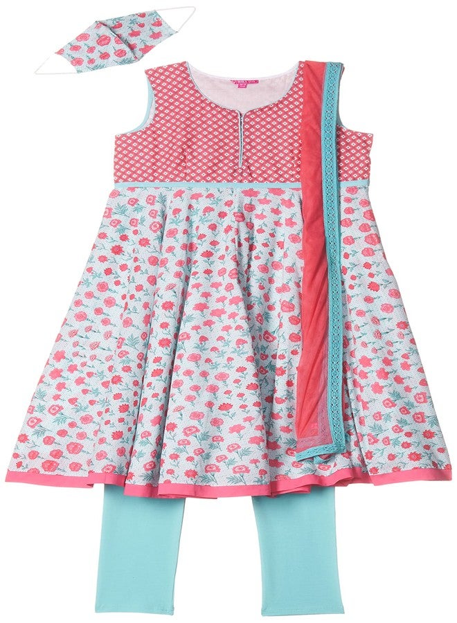 BIBA GIRL PRINTED FITTED KID(KW2767_CORAL/TURQ_9) - Image 1