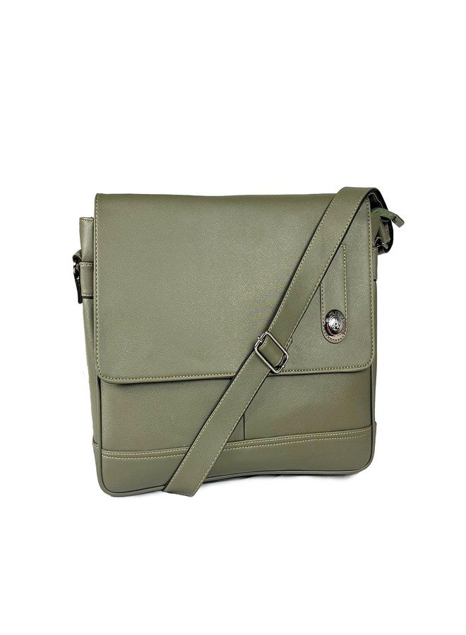 FLOUrish Messenger Laptop Bag Faux Leater Adjustable Shoulder Strap Unisex Laptop Bag, Dark Green - Image 1
