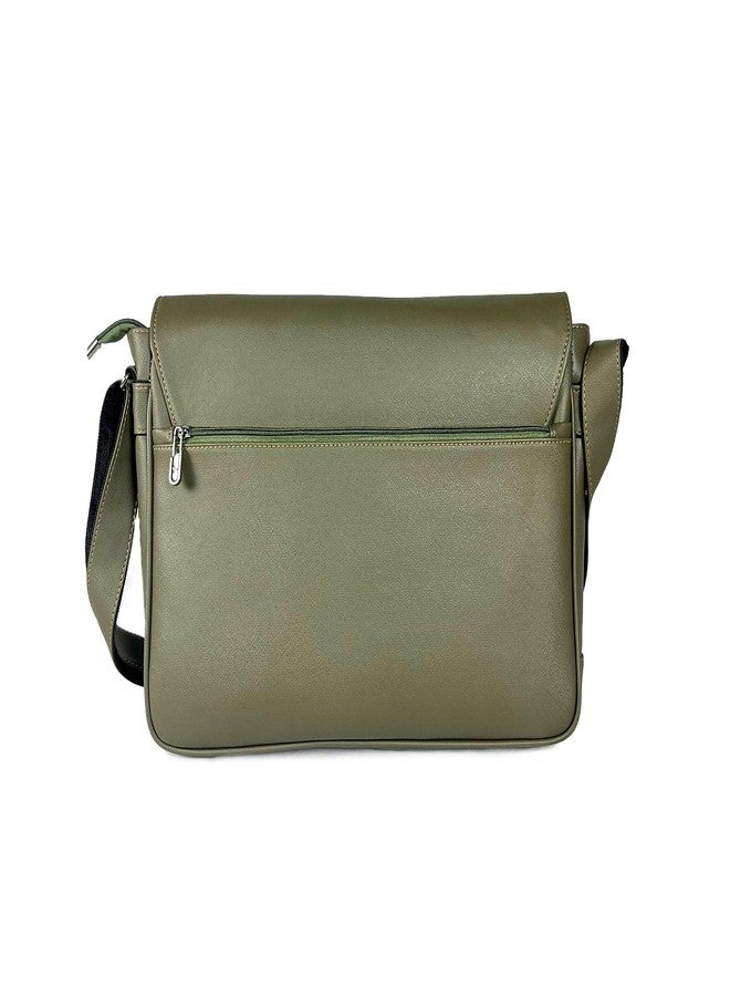 FLOUrish Messenger Laptop Bag Faux Leater Adjustable Shoulder Strap Unisex Laptop Bag, Dark Green - Image 2