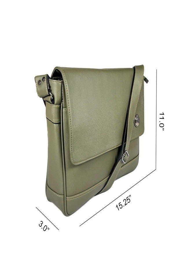 FLOUrish Messenger Laptop Bag Faux Leater Adjustable Shoulder Strap Unisex Laptop Bag, Dark Green - Image 3