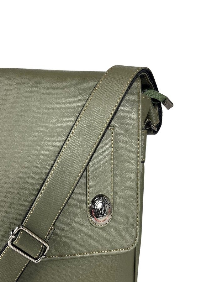 FLOUrish Messenger Laptop Bag Faux Leater Adjustable Shoulder Strap Unisex Laptop Bag, Dark Green - Image 4