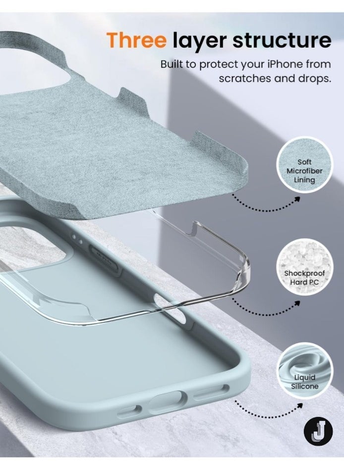 JAJEEK "Premium Soft Liquid Silicone Case for iPhone 16 Pro – Silky Soft Touch Full-Body Protective Bumper (Sky Blue)" - Image 3